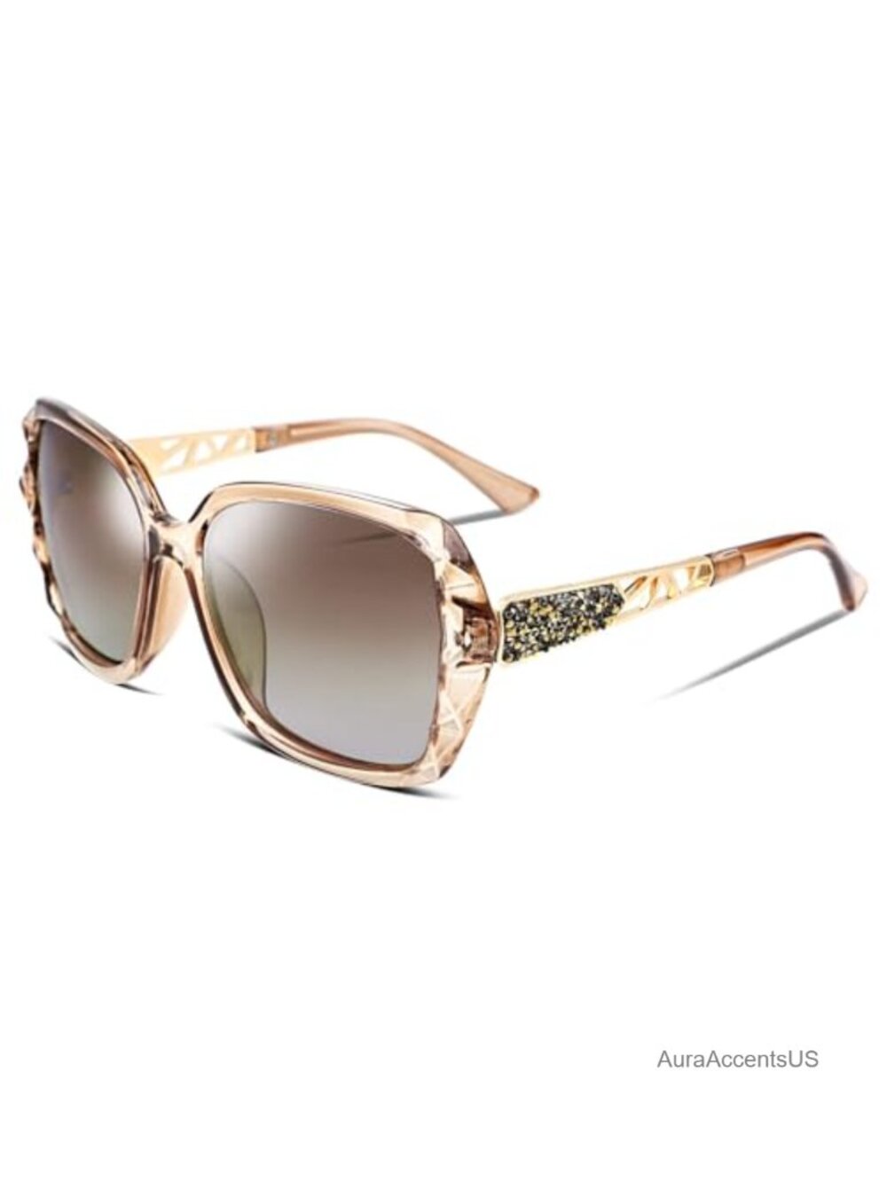 Oversized Square Polarized Sunglasses Sparkling Crystal Rhinestone Frame UV